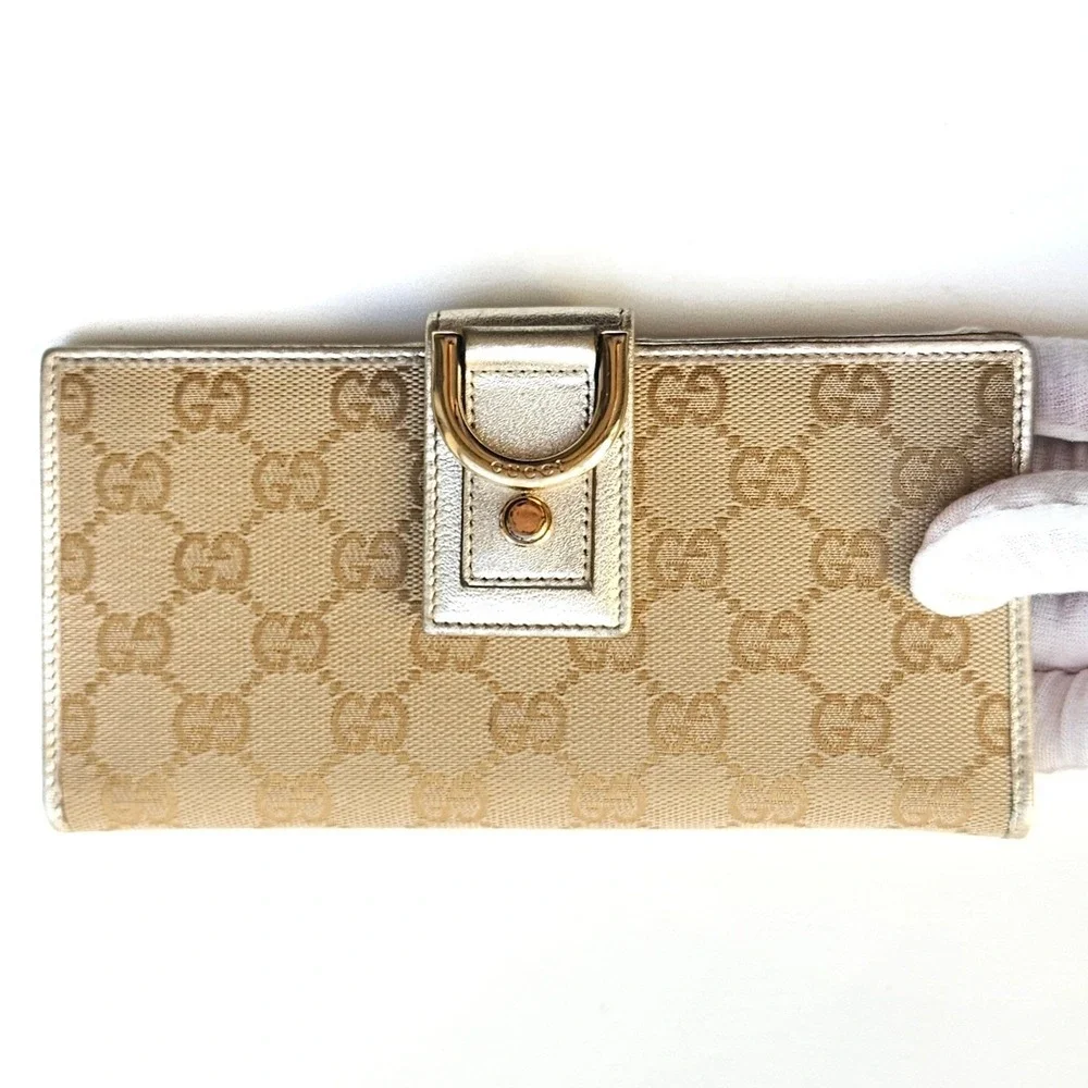 Gucci Abbey D-Ring Long Wallet GG Monogram Canvas Metallic Gold - Picture 15 of 15